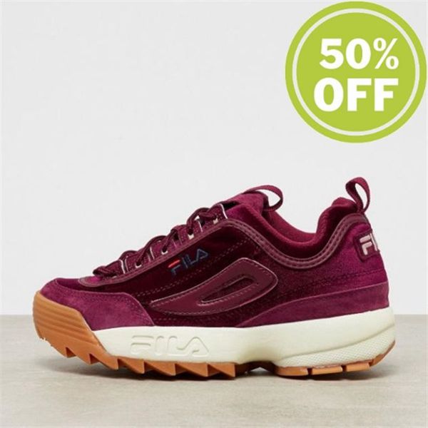 Zapatillas Fila Mujer Burdeos Rojas - Disruptor Low Velvet Wmn Burgundy - España 756102GRY